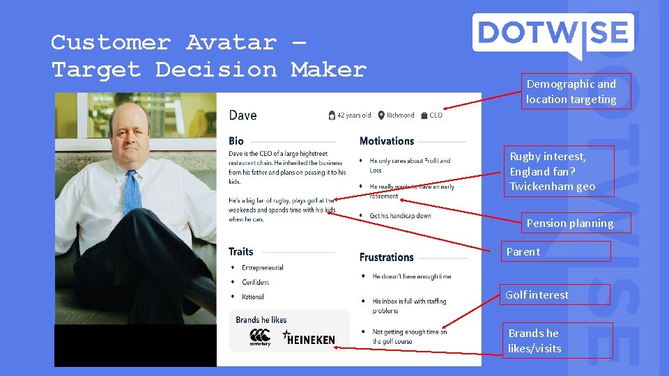 Customer Avatar – Target Decision Maker Demographic and location targeting Rugby interest, England fan? Customer Avatar – Target Decision Maker Demographic and location targeting Rugby interest, England fan?