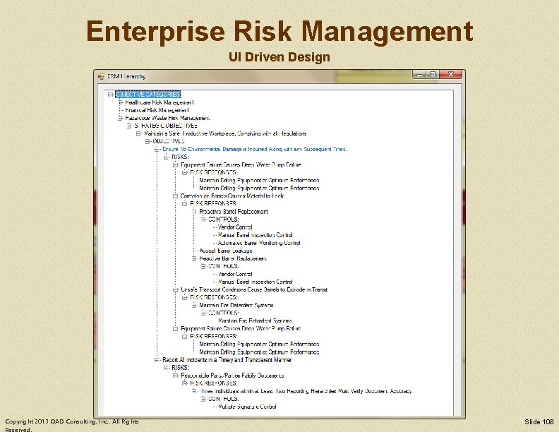 Enterprise Risk Management UI Driven Design Copyright 2013 OAD Consulting, Inc. . All Rights