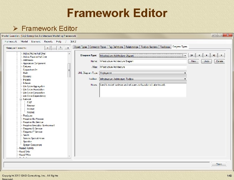 Framework Editor Ø Framework Editor Copyright 2013 OAD Consulting, Inc. . All Rights 140