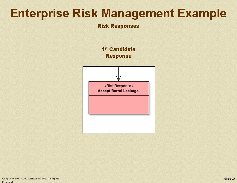Enterprise Risk Management Example Risk Responses 1 st Candidate Response Copyright 2013 OAD Consulting,