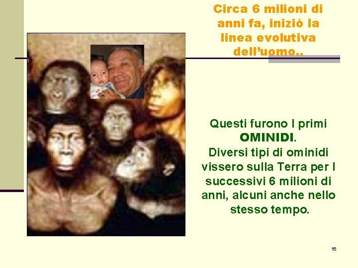 Circa 6 milioni di anni fa, iniziò la linea evolutiva dell’uomo. . Questi furono Circa 6 milioni di anni fa, iniziò la linea evolutiva dell’uomo. . Questi furono