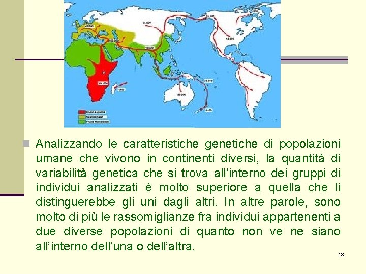 n Analizzando le caratteristiche genetiche di popolazioni umane che vivono in continenti diversi, la n Analizzando le caratteristiche genetiche di popolazioni umane che vivono in continenti diversi, la