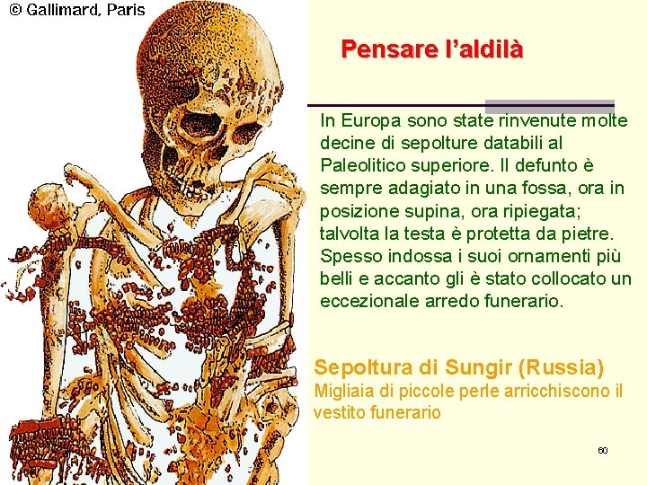 Pensare l’aldilà In Europa sono state rinvenute molte decine di sepolture databili al Paleolitico Pensare l’aldilà In Europa sono state rinvenute molte decine di sepolture databili al Paleolitico