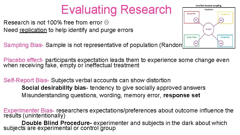 Evaluating Research is not 100% free from error Need replication to help identify and