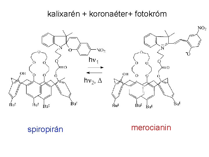 kalixarén + koronaéter+ fotokróm hn 1 hn 2, D spiropirán merocianin 