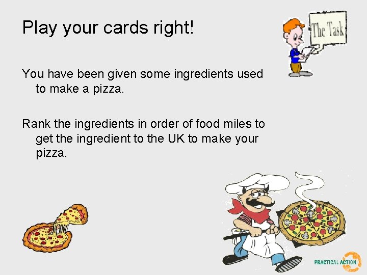 Play your cards right! You have been given some ingredients used to make a