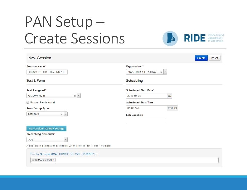 PAN Setup – Create Sessions 