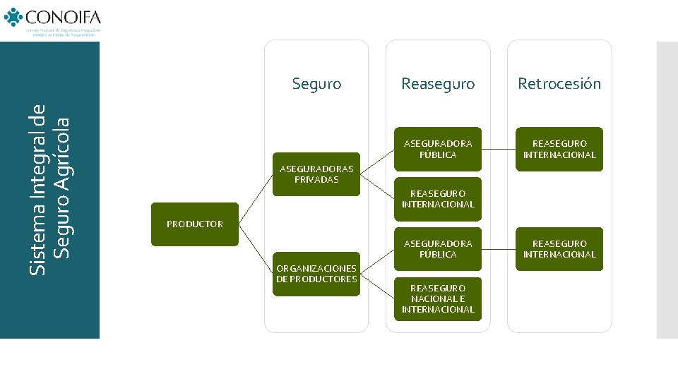 Sistema Integral de Seguro Agrícola Seguro Reaseguro Retrocesión ASEGURADORA PÚBLICA REASEGURO INTERNACIONAL ASEGURADORAS PRIVADAS