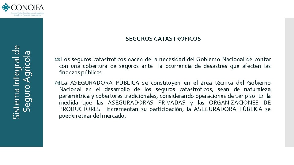 Sistema Integral de Seguro Agrícola SEGUROS CATASTROFICOS Los seguros catastróficos nacen de la necesidad