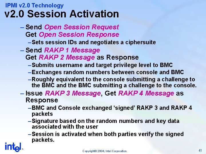 IPMI v 2. 0 Technology v 2. 0 Session Activation – Send Open Session