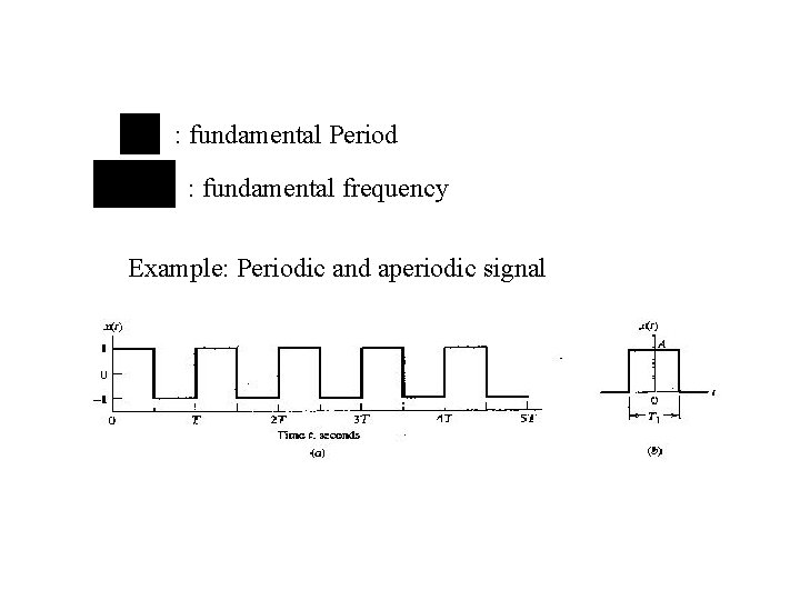 : fundamental Period : fundamental frequency Example: Periodic and aperiodic signal 