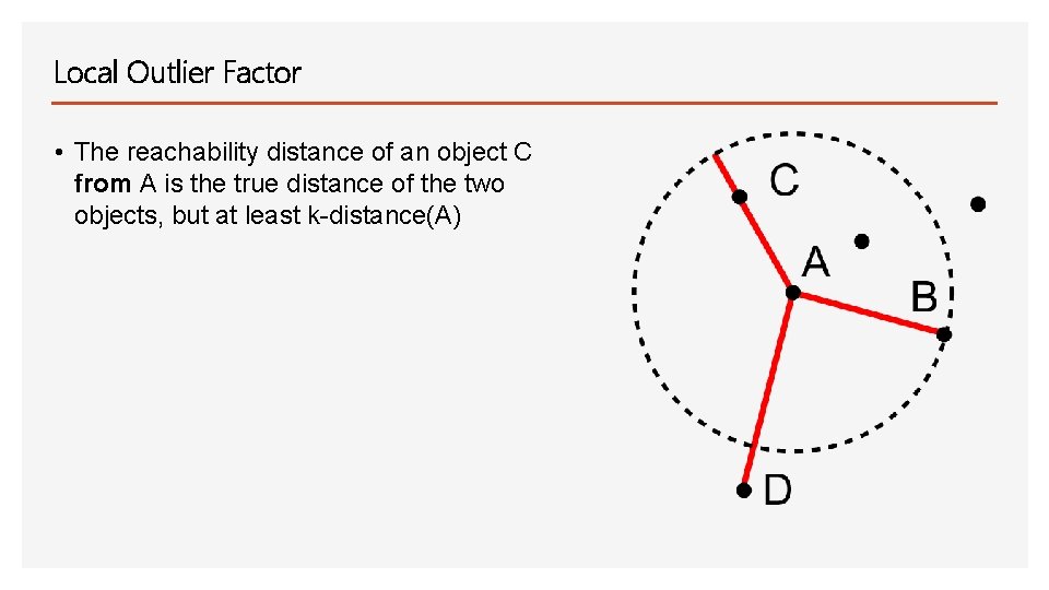 Local Outlier Factor • The reachability distance of an object C from A is