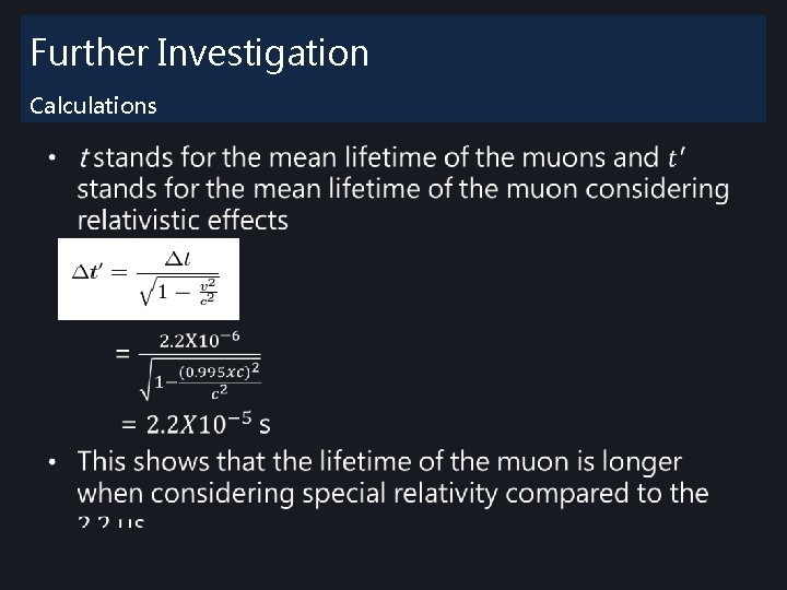 Further Investigation Calculations • Further Investigation Calculations •