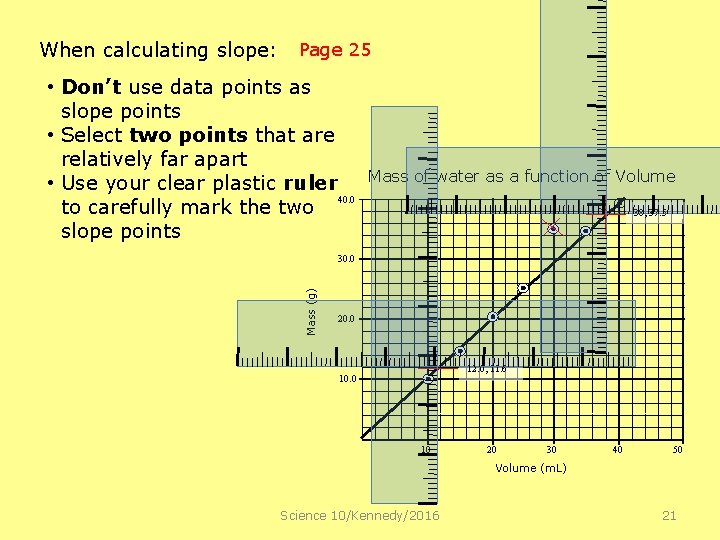 When calculating slope: Page 25 • Don’t use data points as slope points •