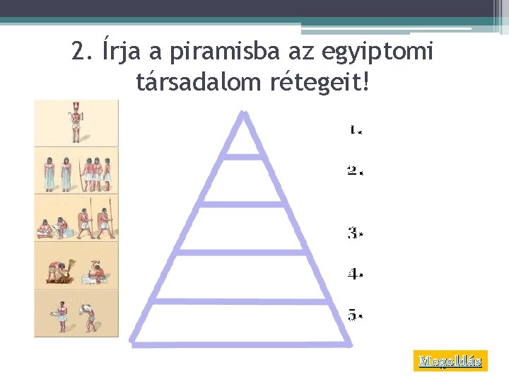 2. Írja a piramisba az egyiptomi társadalom rétegeit! 1. _____ 2. _____ 3. _____