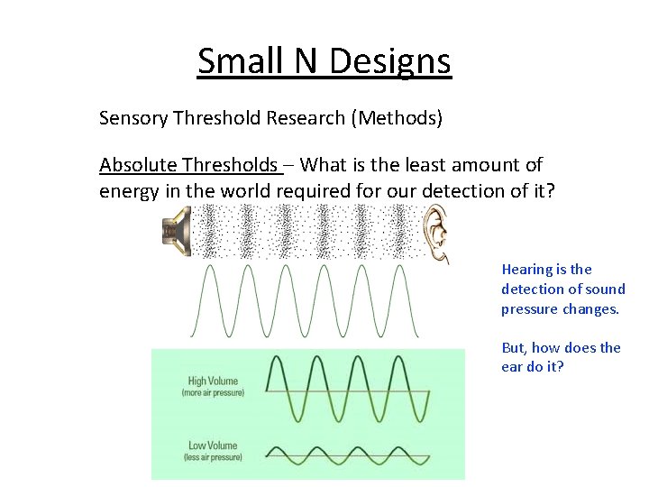 Small N Designs Sensory Threshold Research (Methods) Absolute Thresholds – What is the least