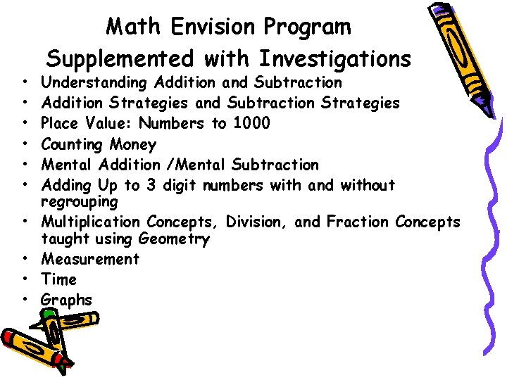 • • • Math Envision Program Supplemented with Investigations Understanding Addition and Subtraction • • • Math Envision Program Supplemented with Investigations Understanding Addition and Subtraction