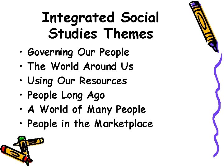 Integrated Social Studies Themes • • • Governing Our People The World Around Us Integrated Social Studies Themes • • • Governing Our People The World Around Us