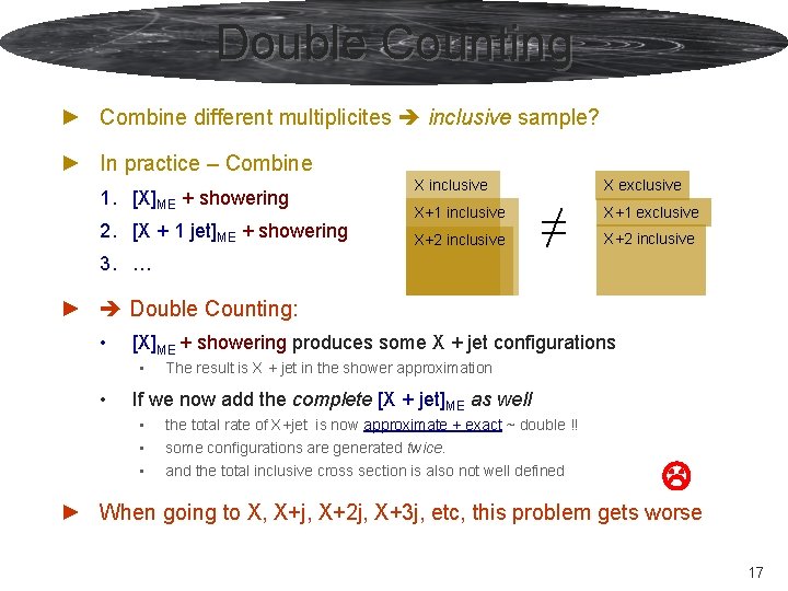 Double Counting ► Combine different multiplicites inclusive sample? ► In practice – Combine X Double Counting ► Combine different multiplicites inclusive sample? ► In practice – Combine X