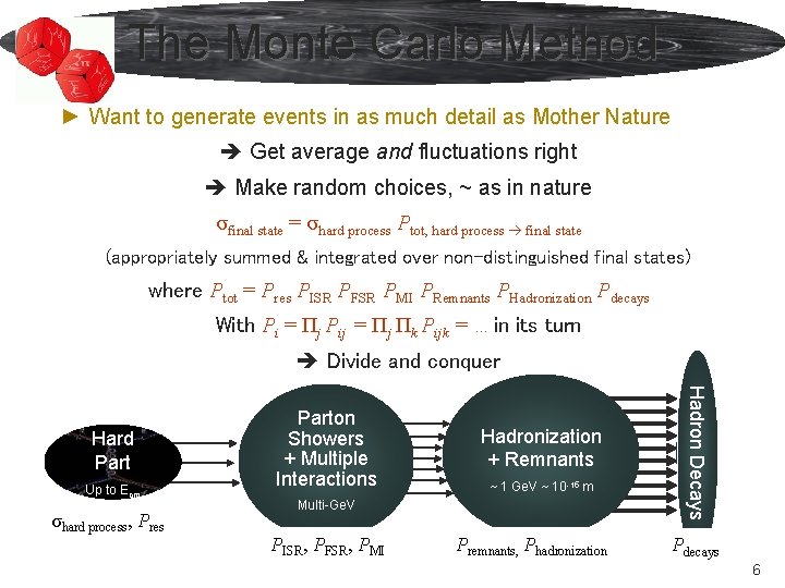 The Monte Carlo Method ► Want to generate events in as much detail as The Monte Carlo Method ► Want to generate events in as much detail as