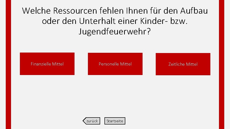 Welche Ressourcen fehlen Ihnen für den Aufbau oder den Unterhalt einer Kinder bzw. Jugendfeuerwehr?