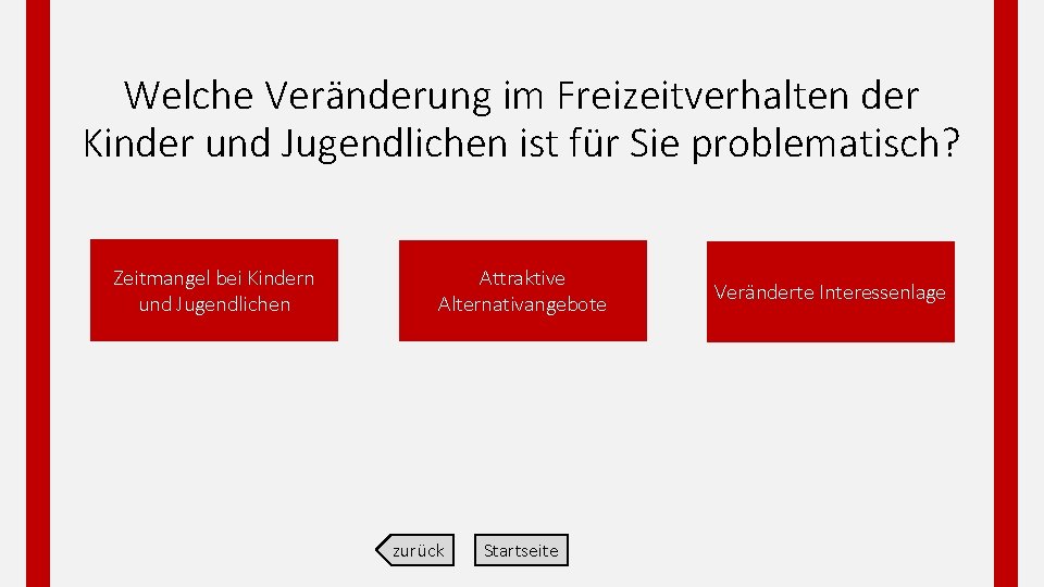 Welche Veränderung im Freizeitverhalten der Kinder und Jugendlichen ist für Sie problematisch? Zeitmangel bei