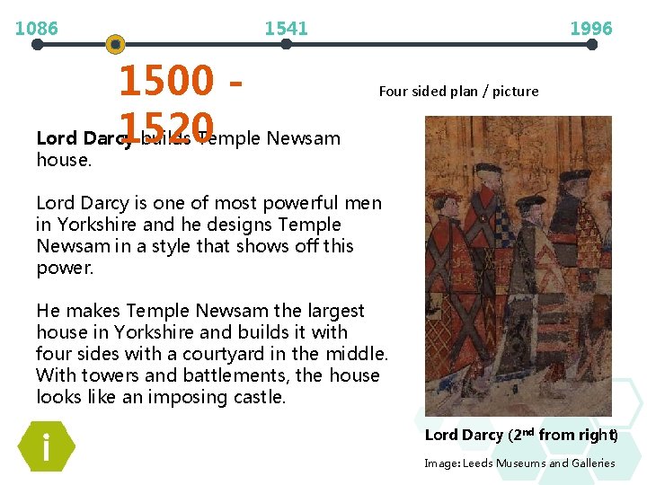 1086 1996 1541 1500 1520 Lord Darcy builds Temple Newsam Four sided plan /