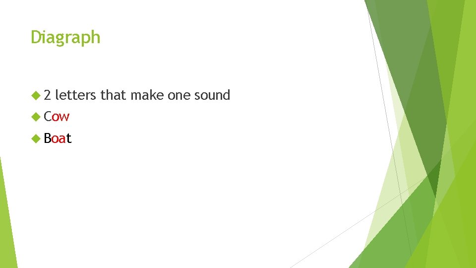 Diagraph 2 letters that make one sound Cow Boat Diagraph 2 letters that make one sound Cow Boat