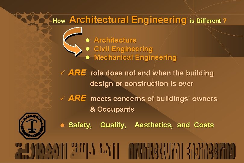 How Architectural Engineering is Different ? l Architecture l Civil Engineering l Mechanical Engineering