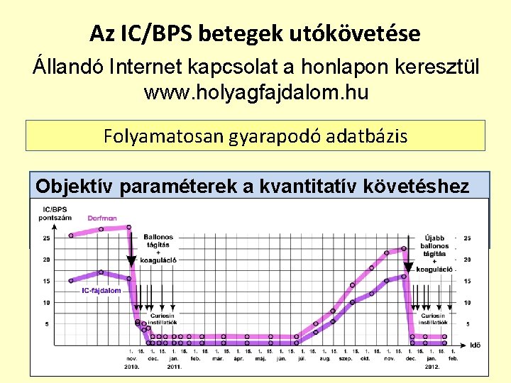 Az IC/BPS betegek utókövetése Állandó Internet kapcsolat a honlapon keresztül www. holyagfajdalom. hu Folyamatosan