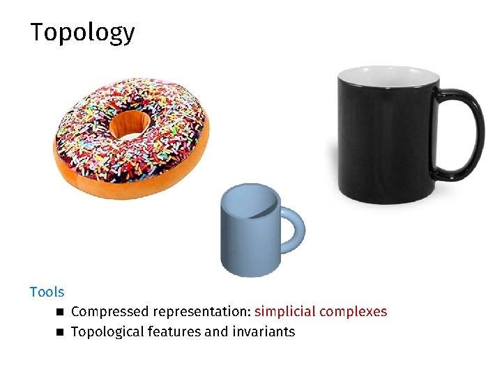Topology Tools n Compressed representation: simplicial complexes n Topological features and invariants Topology Tools n Compressed representation: simplicial complexes n Topological features and invariants