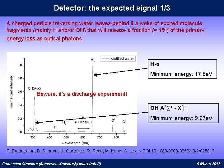 Detector: the expected signal 1/3 A charged particle traversing water leaves behind it a