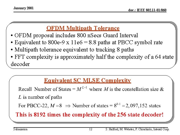 January 2001 doc. : IEEE 802. 11 -01/060 OFDM Multipath Tolerance • OFDM proposal