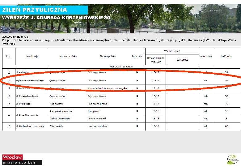 ZILEŃ PRZYULICZNA WYBRZEŻE J. CONRADA-KORZENIOWSKIEGO ZAŁĄCZNIK NR 3 Do porozumienia w sprawie przeprowadzenia tzw.