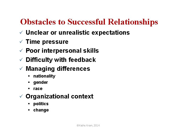 Obstacles to Successful Relationships ü ü ü Unclear or unrealistic expectations Time pressure Poor