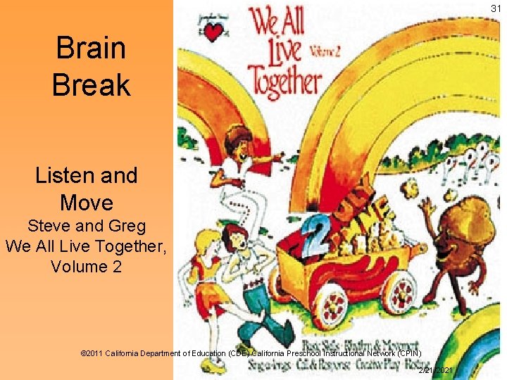 31 Brain Break Listen and Move Steve and Greg We All Live Together, Volume 31 Brain Break Listen and Move Steve and Greg We All Live Together, Volume