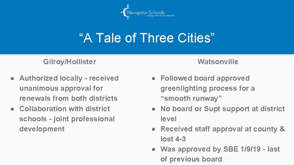 “A Tale of Three Cities” Gilroy/Hollister ● Authorized locally - received unanimous approval for
