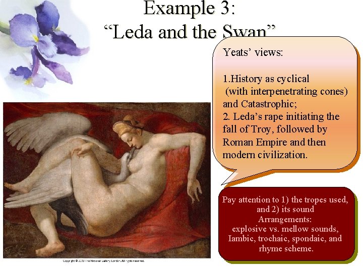 Example 3: “Leda and the Swan” Yeats’ views: 1. History as cyclical (with interpenetrating