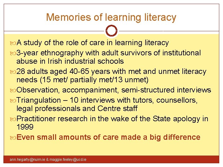 Memories of learning literacy A study of the role of care in learning literacy