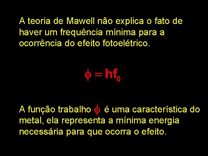 A teoria de Mawell não explica o fato de haver um frequência mínima para