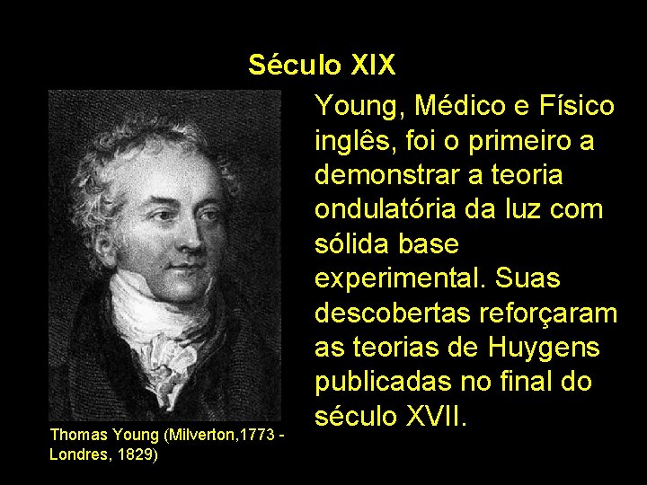 Século XIX Young, Médico e Físico inglês, foi o primeiro a demonstrar a teoria