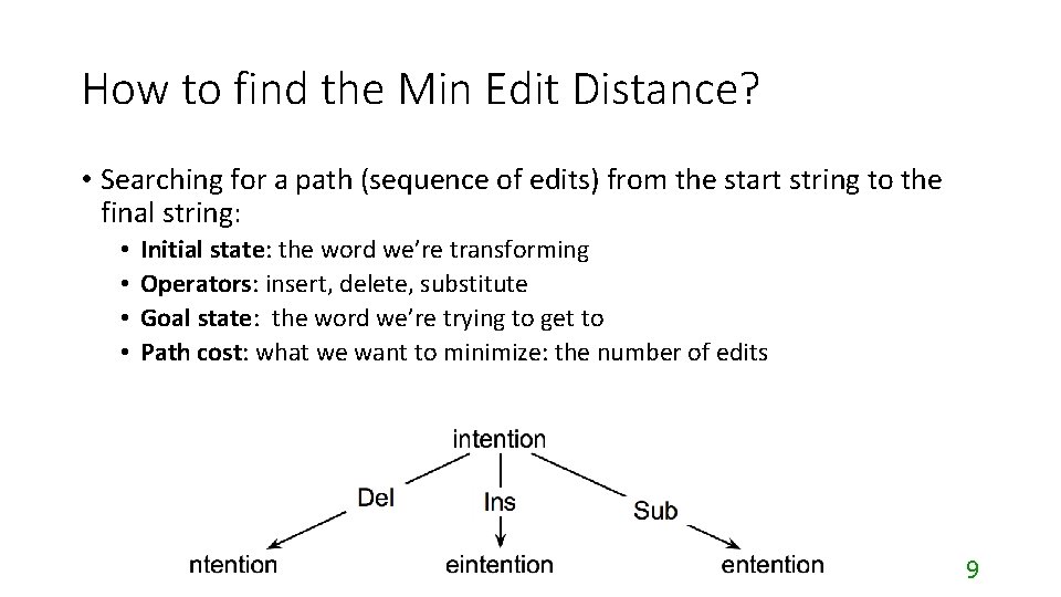 How to find the Min Edit Distance? • Searching for a path (sequence of