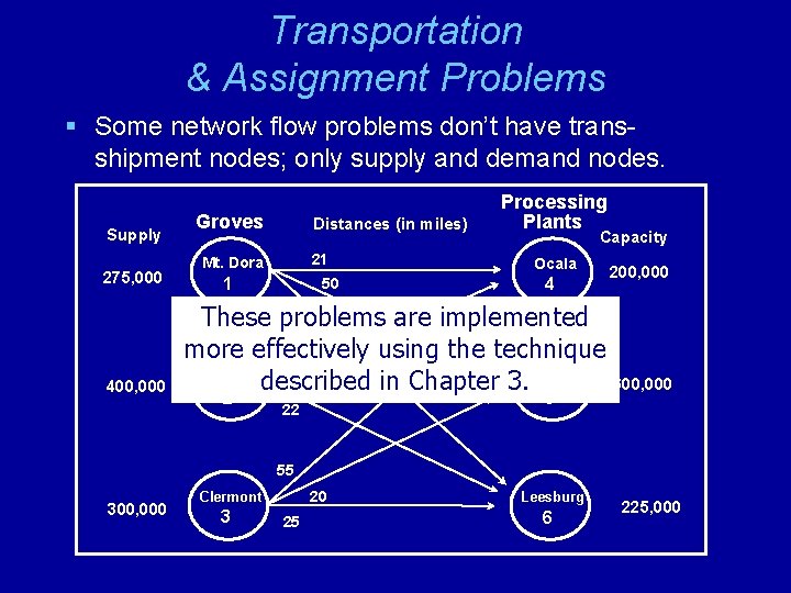 Transportation & Assignment Problems § Some network flow problems don’t have transshipment nodes; only