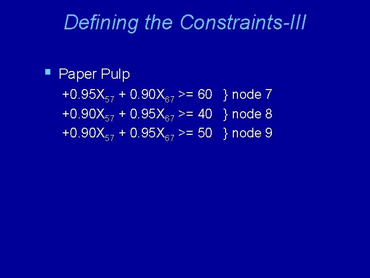 Defining the Constraints-III § Paper Pulp +0. 95 X 57 + 0. 90 X