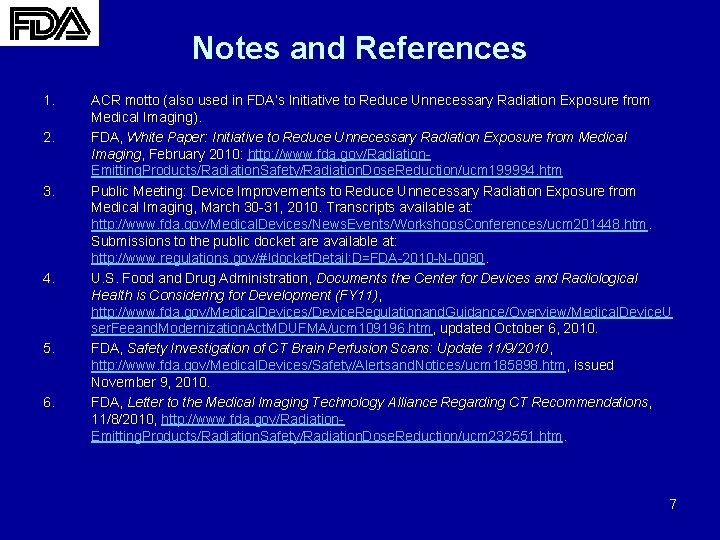 Notes and References 1. 2. 3. 4. 5. 6. ACR motto (also used in