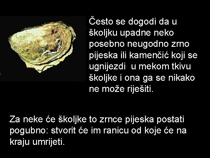 Često se dogodi da u školjku upadne neko posebno neugodno zrno pijeska ili kamenčić