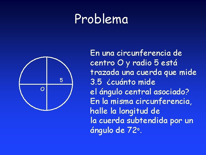 Problema 5 O En una circunferencia de centro O y radio 5 está trazada Problema 5 O En una circunferencia de centro O y radio 5 está trazada