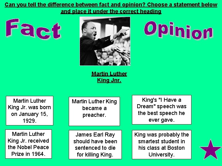 Can you tell the difference between fact and opinion? Choose a statement below and