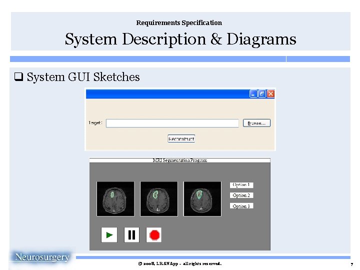 Requirements Specification System Description & Diagrams q System GUI Sketches © 2008, I. R.