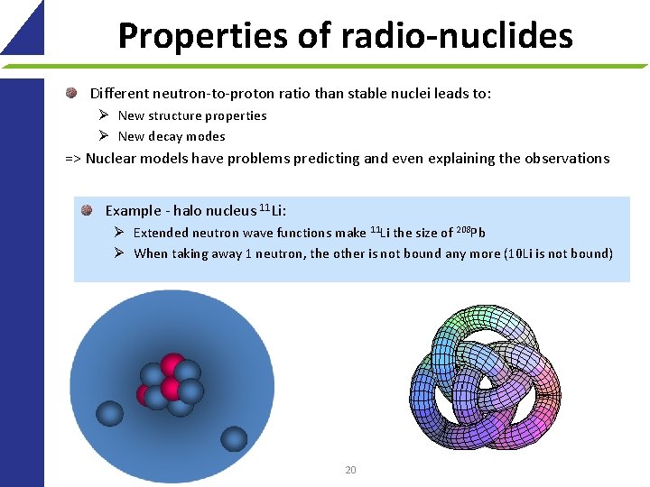 Properties of radio-nuclides Different neutron-to-proton ratio than stable nuclei leads to: Ø New structure